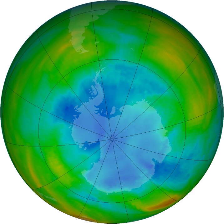 Antarctic ozone map for 16 August 1989